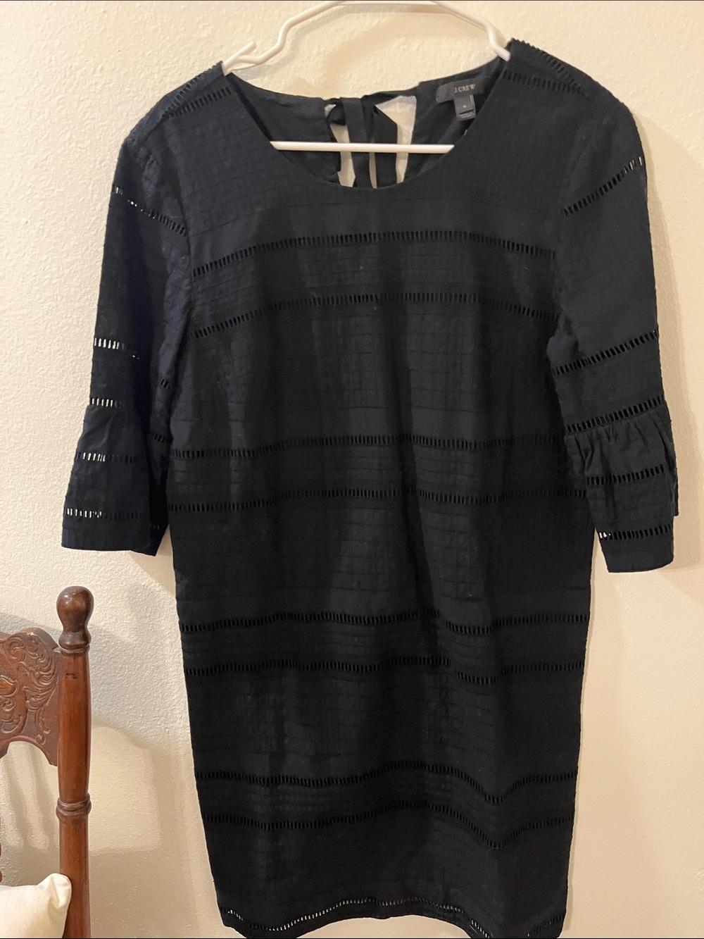 J. Crew Black Eyelet Knee/below the knee Midi Shift Dress size 4